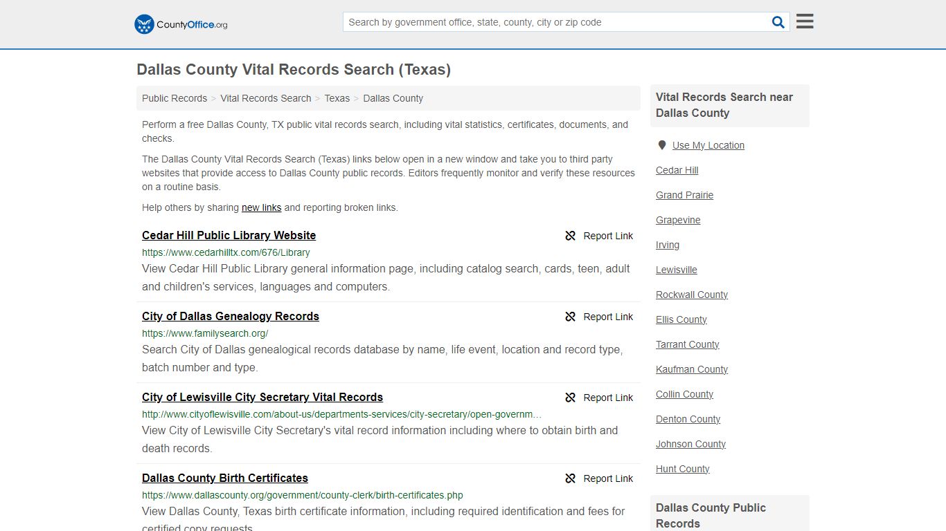 Vital Records Search - Dallas County, TX (Birth, Death, Marriage ...